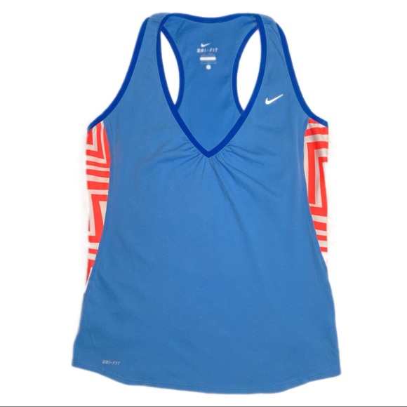 Nike Tops - NIKE BLUE & CORAL DRI FIT V-NECK TANK TOP